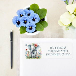 Spring Watercolor Elephant Return Address