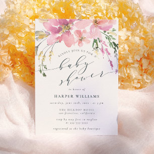 Spring Watercolor Floral Baby Shower Invitation