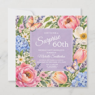 Spring Watercolor Floral Butterfly Surprise 60th Invitation