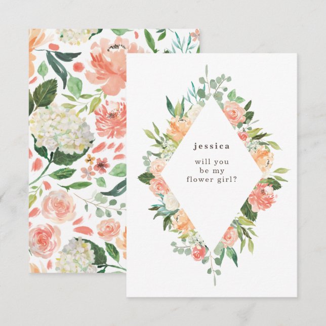 Spring Watercolor Floral Diamond Flower Girl Invitation (Front/Back)