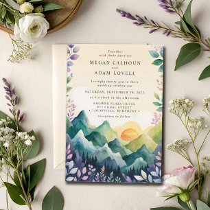 Spring Watercolor Floral Elegant Mountains Wedding Invitation