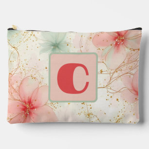 Spring Watercolor Floral Garden Monogram  Accessory Pouch