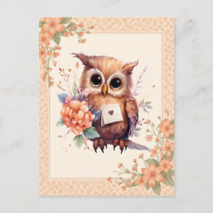 Spring Watercolor Floral Owl - Postcard