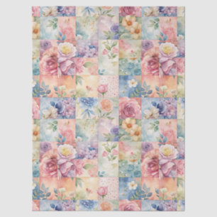 Spring Watercolor Floral Patchwork Decoupage Paper