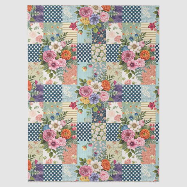Spring Watercolor Floral Patchwork Decoupage Paper (Front)