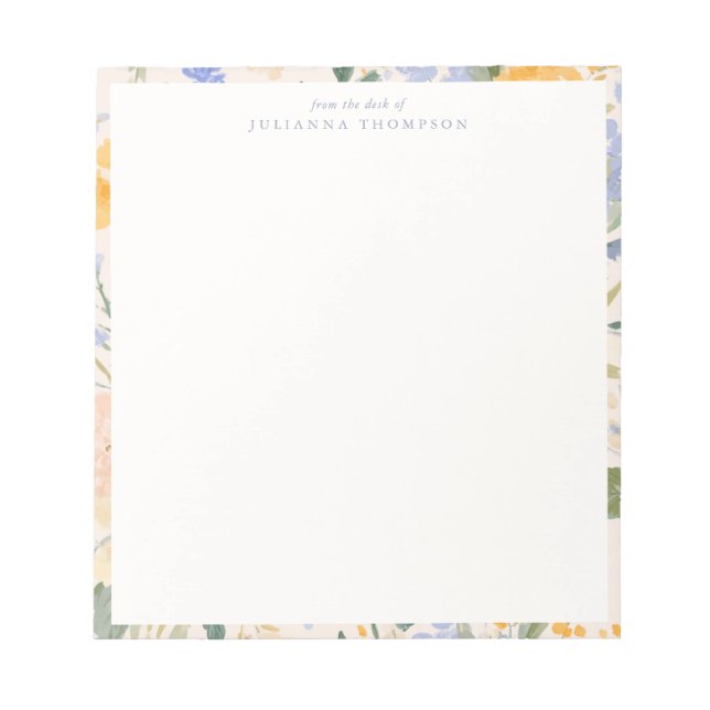 Spring Watercolor Floral Personalised Desk Name Notepad (Front)