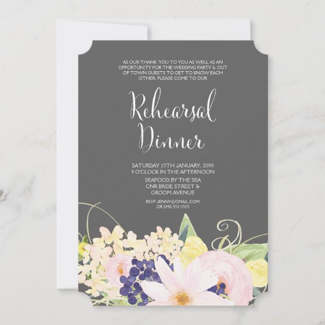 Spring Watercolor Floral Rehearsal Dinner Invite (Front)