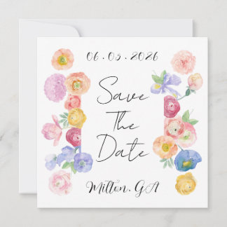 Spring Watercolor Floral Save The Date Card