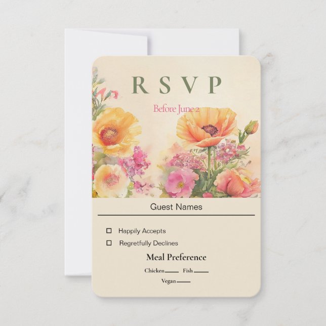 Spring Watercolor Floral Wedding  Card (Front)