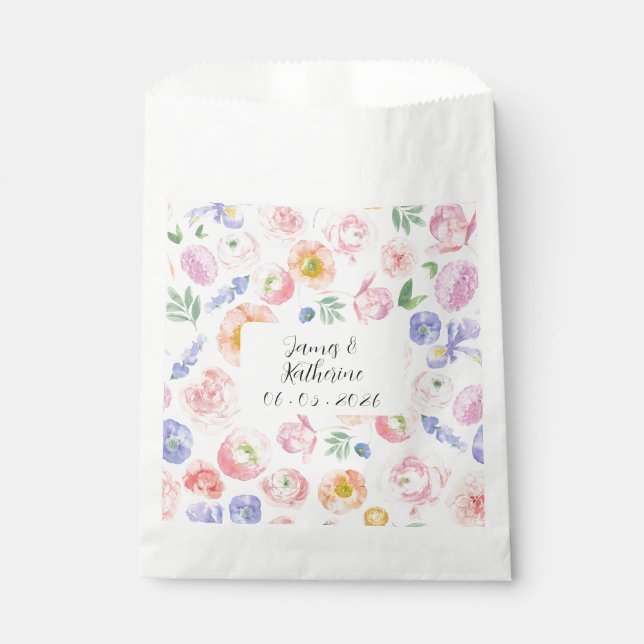 Spring Watercolor Floral Wedding Favour Bags (Front)