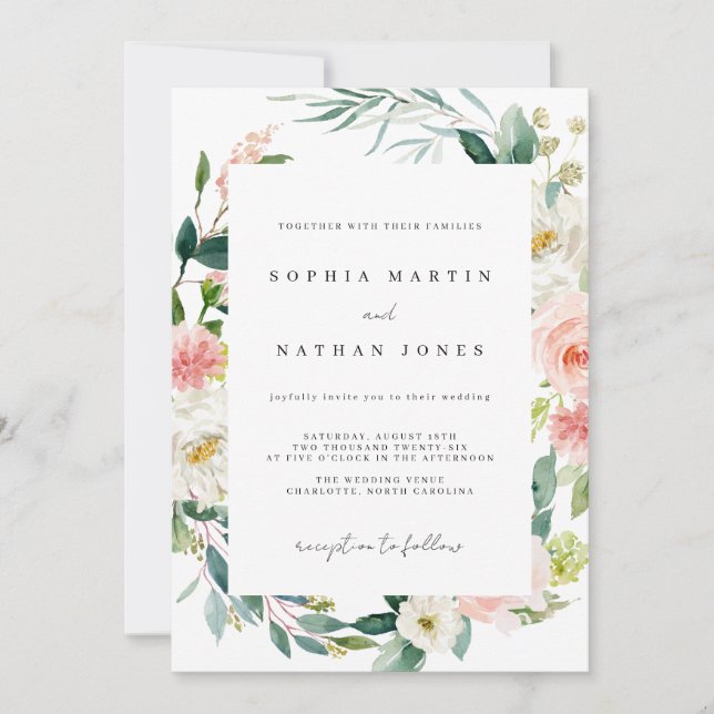 Spring Watercolor Floral Wedding Invitation (Front)