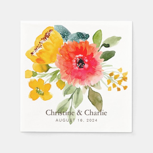 Spring Watercolor Floral Wedding Napkin (Front)