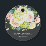 Spring Watercolor Florals Favour Tags<br><div class="desc">Beautiful watercolor of white and green hydrangeas with pink and cream roses,  daisies,  small blossoms and leaves create these favour tags with your details in chic lettering white lettering on a dark background. MATCHING items in our store.</div>