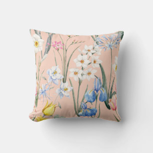 Spring watercolor florals, retro wallpaper. cushion