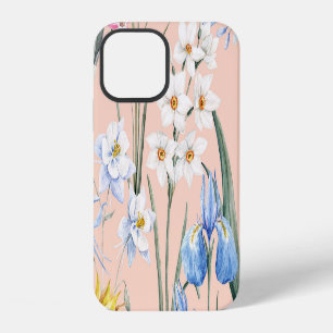Spring watercolor florals, retro wallpaper. iPhone 12 case