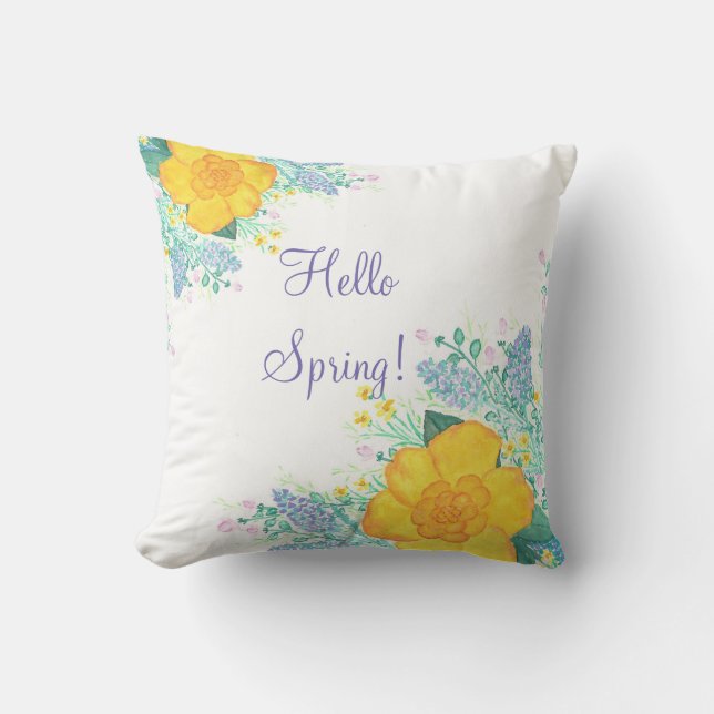 Spring Watercolor Flower Pillow (Front)