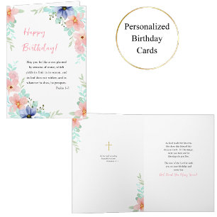 Spring Watercolor Flowers Bible Verse Birthday  Card
