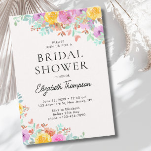 Spring watercolor Flowers Bridal Shower Invitation