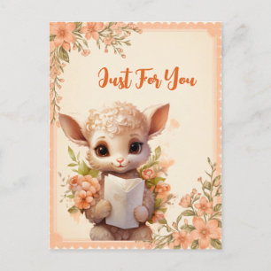 Spring Watercolor Lamb holding a letter - Postcard