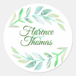 Spring Watercolor Laurels   Personalised Classic Round Sticker