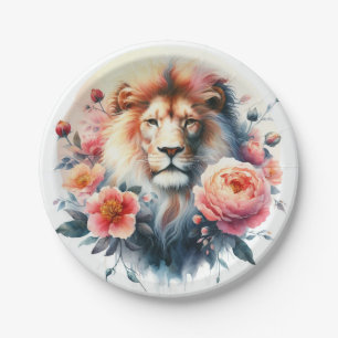 Spring Watercolor Lion Paper Plate