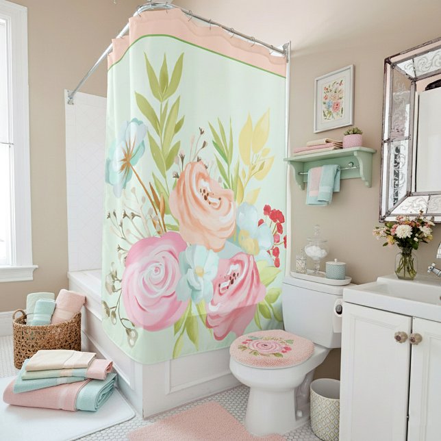 Spring watercolor pastel floral shower curtain (Creator Uploaded)