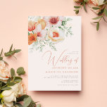 Spring Watercolor Peach Coral Floral Wedding Invitation<br><div class="desc">An elegant wedding invitation designed with watercolor blush peach orange coral magnolia and rose florals and greenery and a delicate combination of script and serif fonts for wedding details.</div>