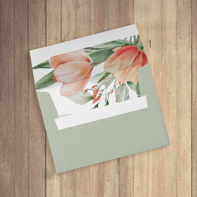 Spring Watercolor Peachy Floral Bridal Shower Envelope (Creator Uploaded)