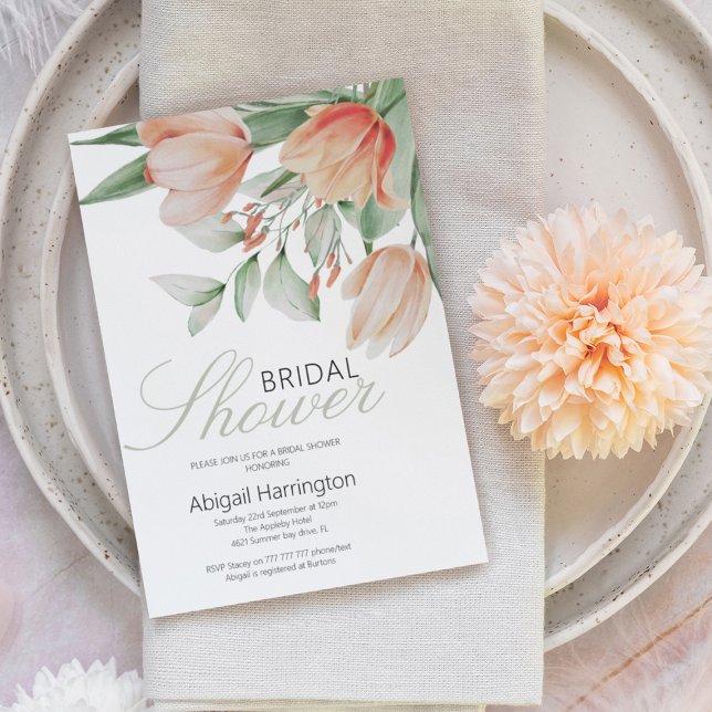 Spring Watercolor Peachy Floral Bridal Shower Invitation (Creator Uploaded)