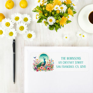 Spring Watercolor Peacock Return Address