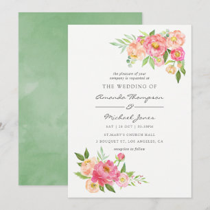 Spring Watercolor Peonies Wedding Invitation