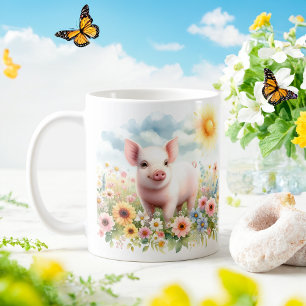 Spring Watercolor Pig - Kid Mug
