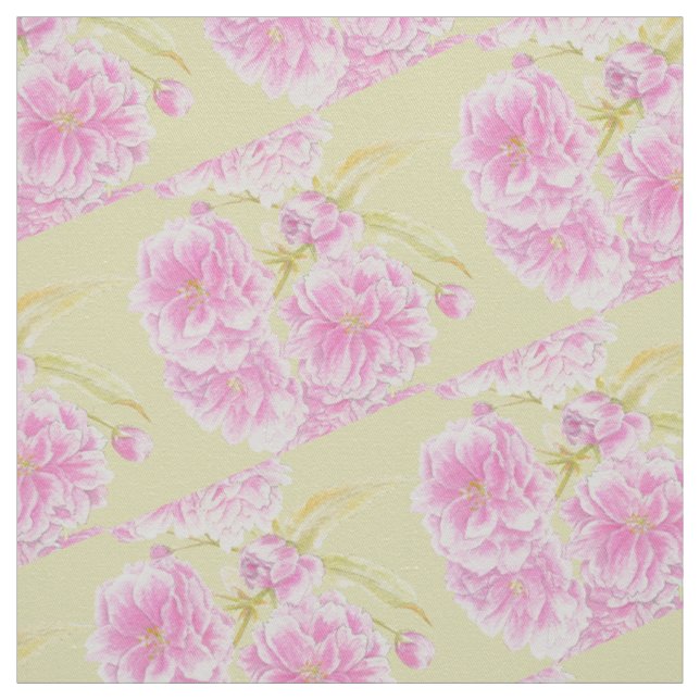 Spring watercolor pink blossom blooms fabric (Swatch)