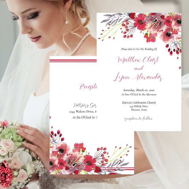 Spring Watercolor Poppy Red Flowers Wedding Invitation (Spring Colors Watercolor Wedding Invitation)