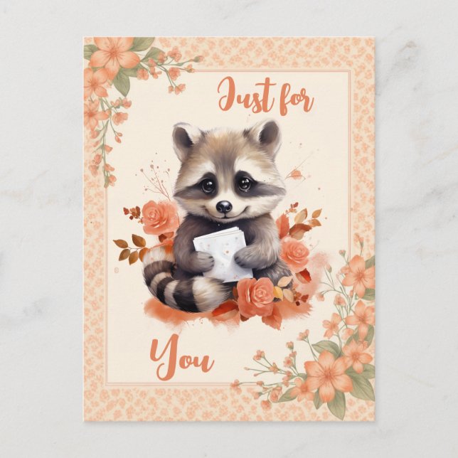 Spring Watercolor Racoon - Just for you - Postcard (Front)