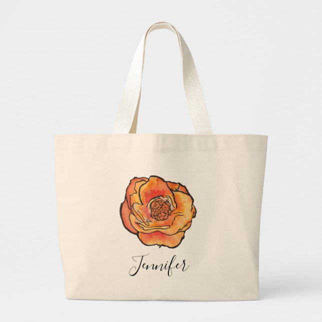 Spring Watercolor Rose Name Tote (Front)