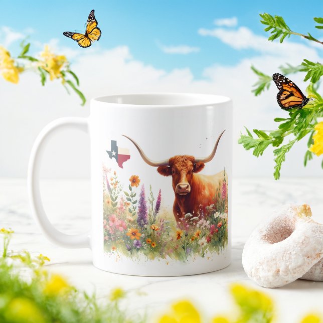 Spring Watercolor Texas Longhorn  Coffee Mug (Creator Uploaded)