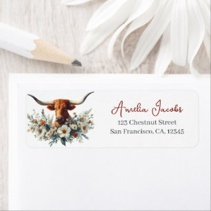 Spring Watercolor Texas Longhorn Return Address