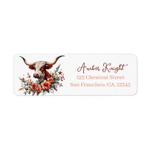 Spring Watercolor Texas Longhorn Return Address
