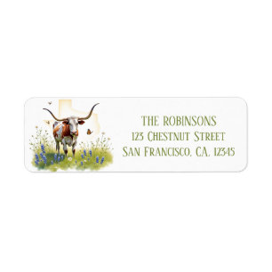 Spring Watercolor Texas Longhorn Return Address