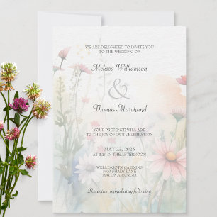 Spring Watercolor Wildflower Silhouette Wedding  Invitation