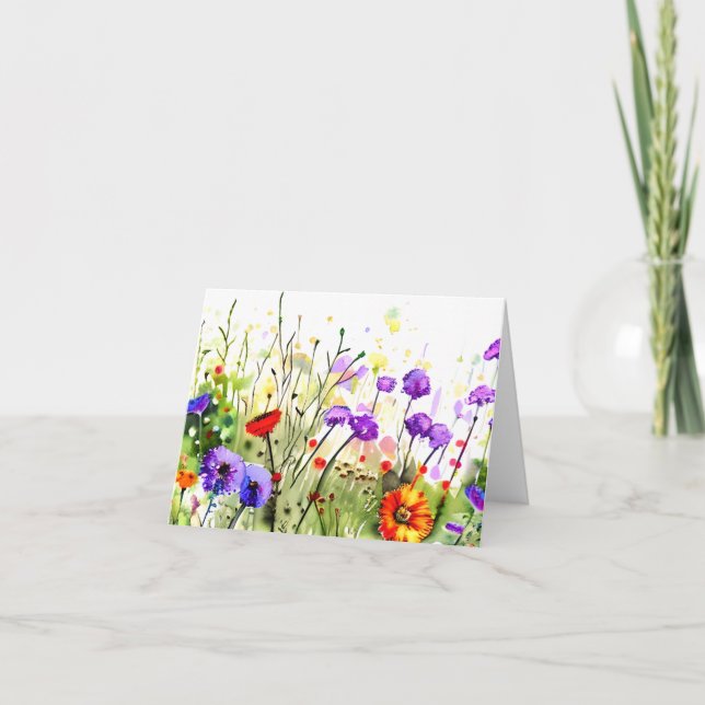 Spring watercolor wildflowers customisable card (Front)