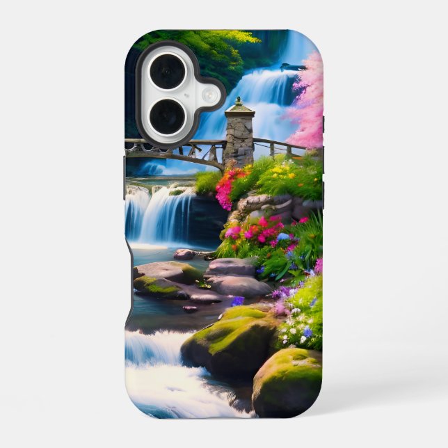 Spring Waterfall Flowers iPhone 16 Case (Back)