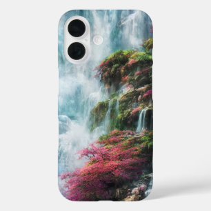 Spring Waterfall Green Pink Flora iPhone 16 Case