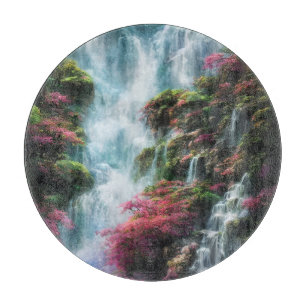 Spring Waterfall Mountain Pink Flowers 11 Cutting Board