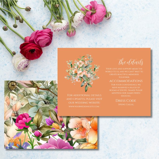 Spring Wedding Apricot Peach Floral  Enclosure Card (Creator Uploaded)