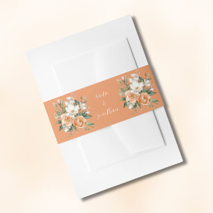 Spring Wedding Apricot Peach Floral Invitation Belly Band