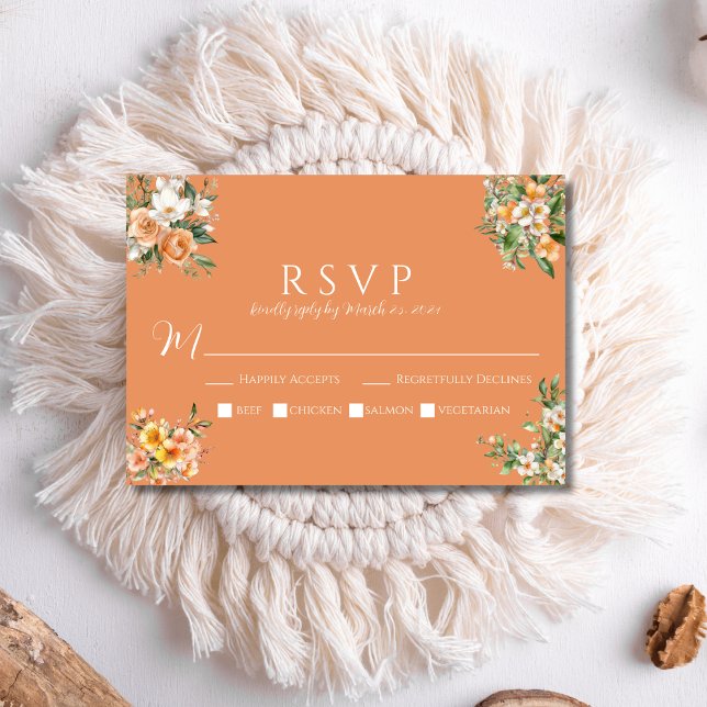 Spring Wedding Apricot Peach Floral RSVP Card (Creator Uploaded)