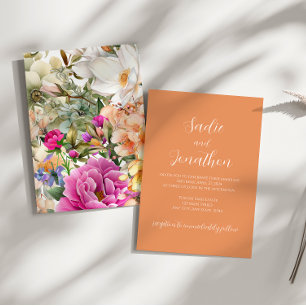 Spring Wedding Apricot Peach Floral Wedding Invitation
