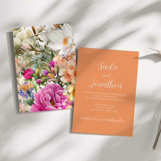Spring Wedding Apricot Peach Floral Wedding Invitation (Creator Uploaded)